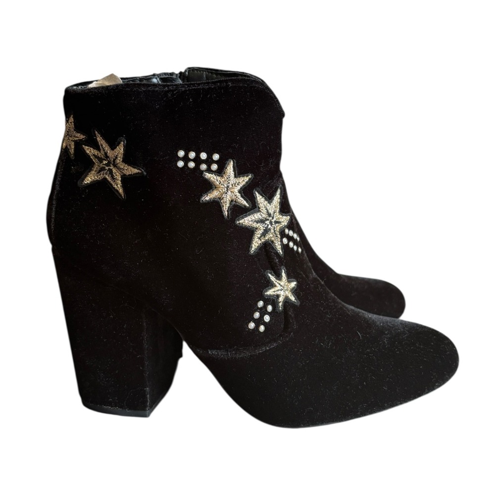 Mix No. 6 Izadora Black Velvet Star Embroidered Pearl Ankle Boots Womens 9 Goth